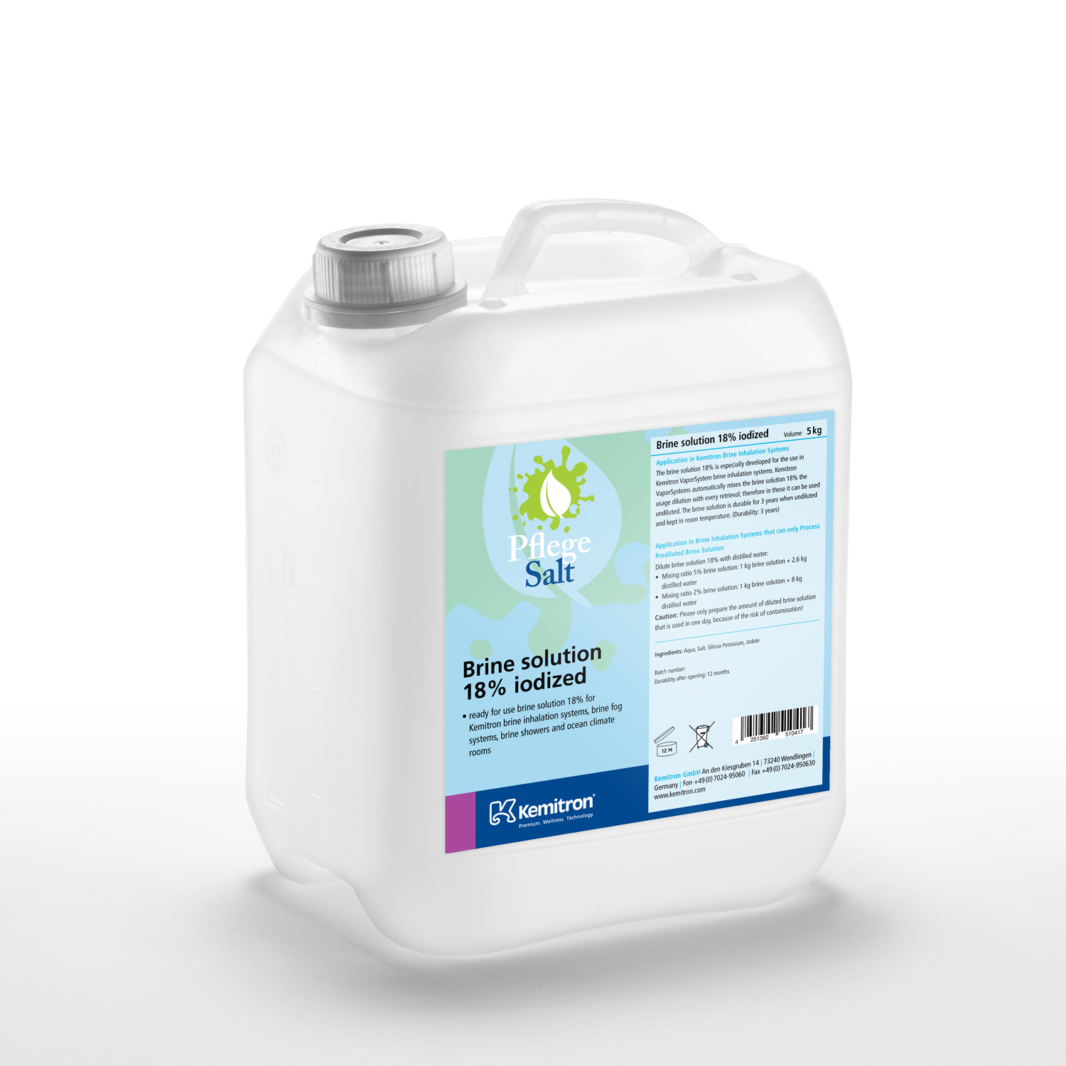 Salt Brine solution, 18% iodized, 5 kg Canister